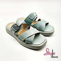 Шльопанці жіночі шкіряні небесного кольору “Style Shoes”, фото 3
