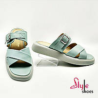 Шльопанці жіночі шкіряні небесного кольору “Style Shoes”, фото 6