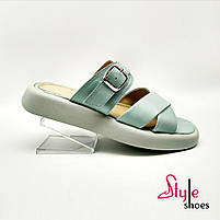 Шльопанці жіночі шкіряні небесного кольору “Style Shoes”, фото 5