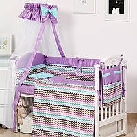 Постельный детский комплект в кроватку 8 элементов Modern ІІ, Зигзаг фиолет, фиолетовый