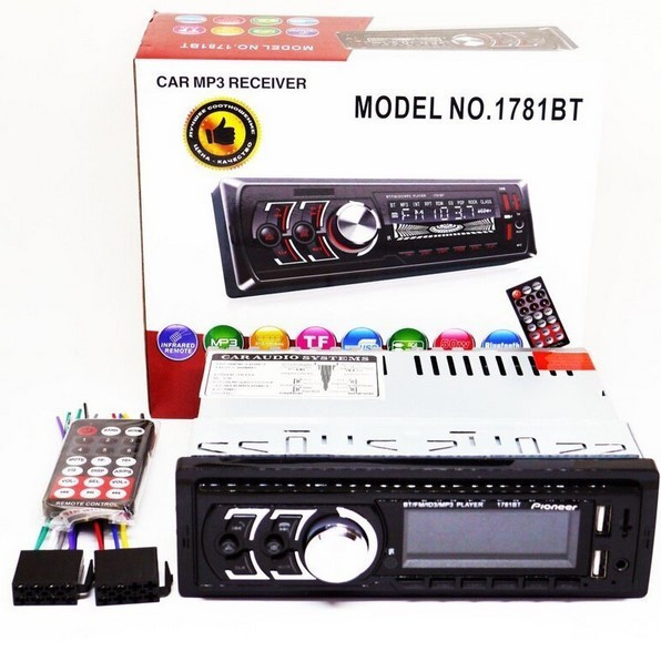 Автомагнітола потужна із чистим звуком AVE Автомагнітола 1DIN MP3 1781BT FM+2xUSB+SD+AUX+Bluetooth