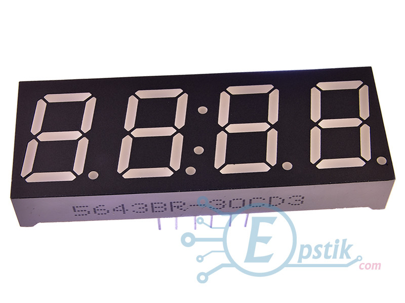 KL-5643-BR, 4-розрядний світлодіодний індикатор з роздільними точками для годинника, червоний 0.56", OA
