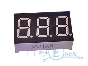KL-3631-ASR, 3-розрядний семисегментний світлодіодний індикатор, червоний 0.36", OK