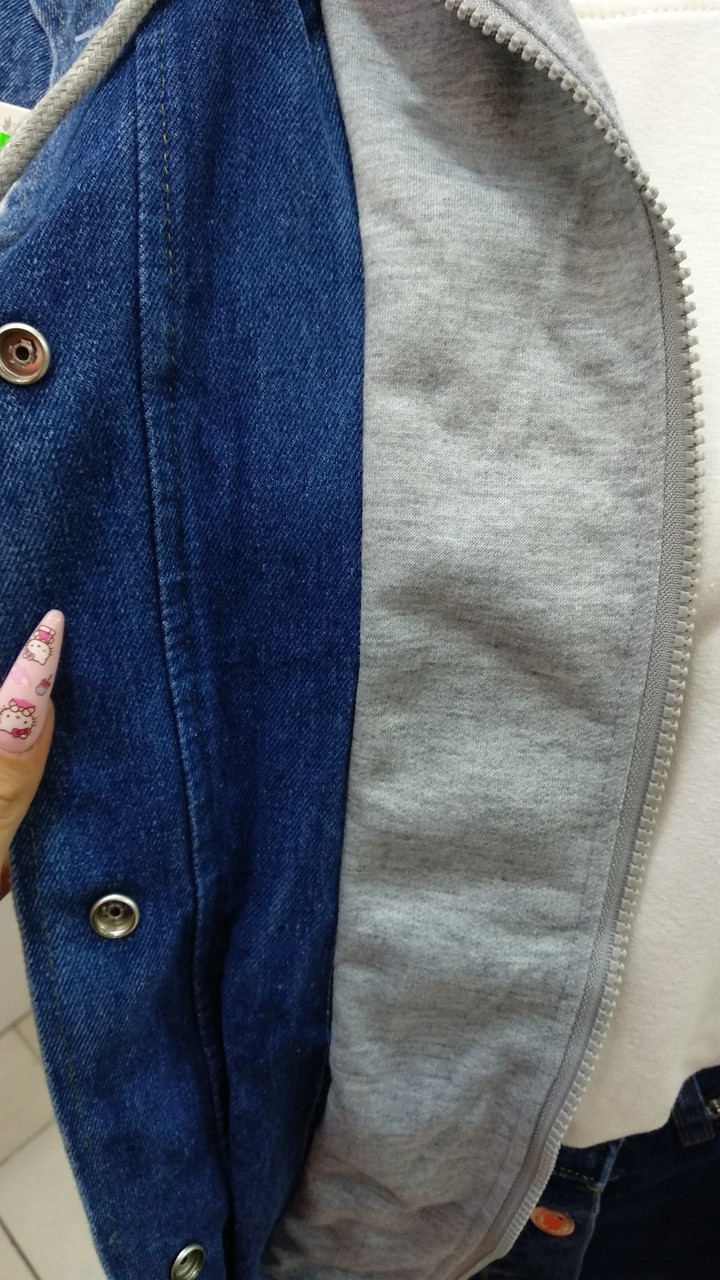 Курточка джинс серая обманка капюшон - фото 7 - id-p1652528050