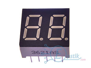 KL-3621-ASR, 2-розрядний семисегментний світлодіодний індикатор, червоний 0.36", OK