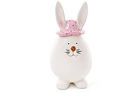 Декоративна керамічна фігурка Кролик у капелюсі 16 см, колір білий із рожевим