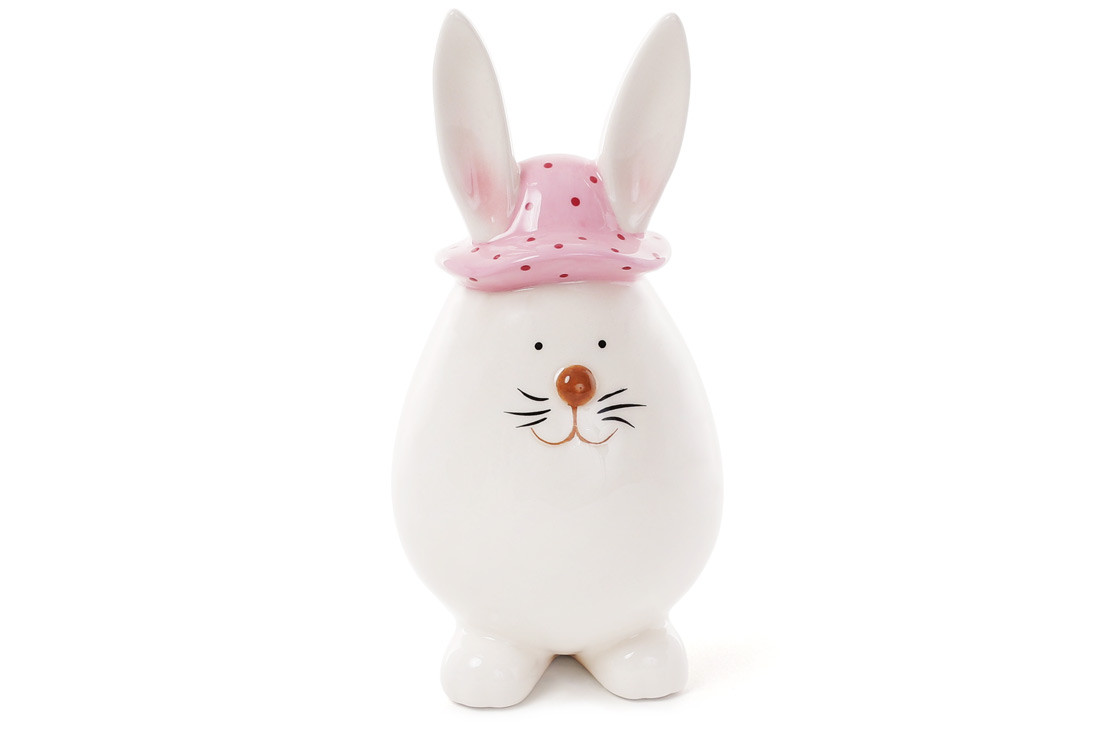 Декоративная керамическая фигурка Кролик в шляпке 16см, цвет - белый с розовым - фото 1 - id-p1652541724