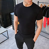 Чорна чоловіча футболка в обтиску, однотонна Slim fit футболки приталені