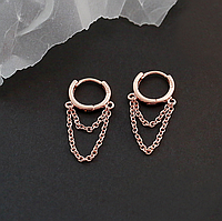 Серьги кольца с двумя цепочками, длинные сережки, серебряное покрытие 925 пробы или позолота 18к Розовая позолота