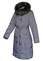 Пуховик пальто жіночий зимовий довгий, натуральний пух, натуральна чорнобурка, капюшон Mirage Сірий Розмір 50
