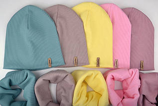 Шапки з хомутом на дівчинку від 4 до 9 років, Шапка осіння подвійна однотонна з баффом, фото 2