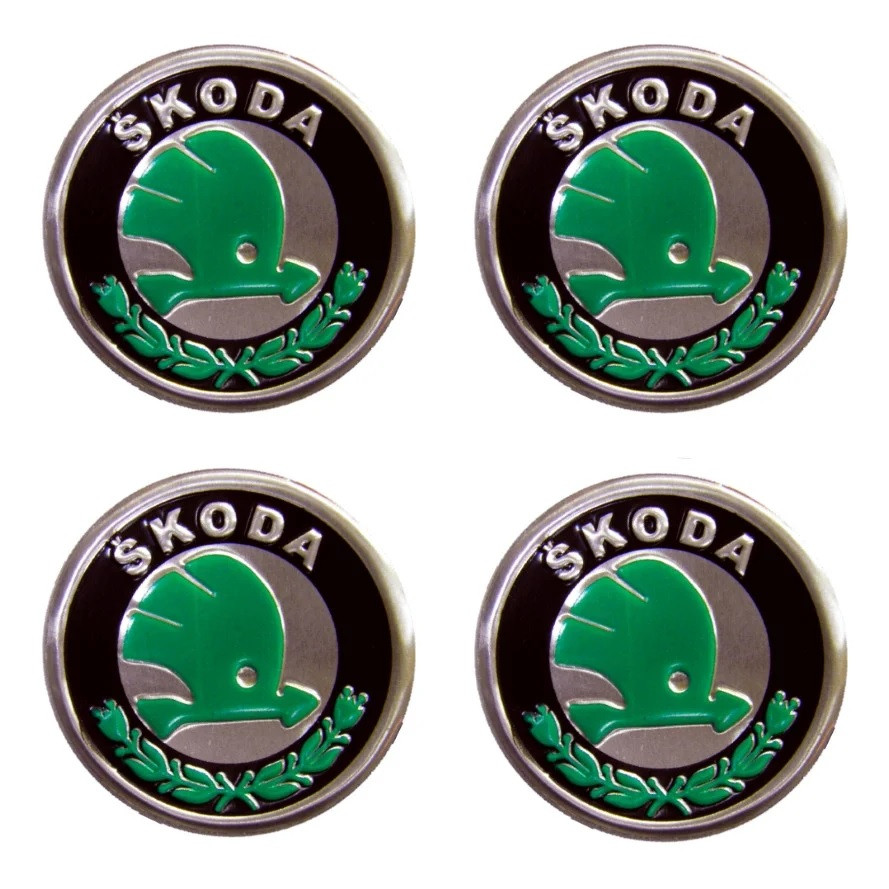 Наклейка на Ковпаки колес SKODA (60мм) Зеленая (4шт)