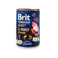 Влажный корм в виде мясного паштета для щенков Brit Premium by Nature индейкой, печенью и ромашкой 800 г