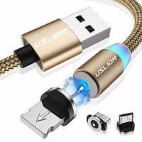 Магнитный USB кабель для зарядки телефона USLION Magnetic 1m 2.4A Золотой