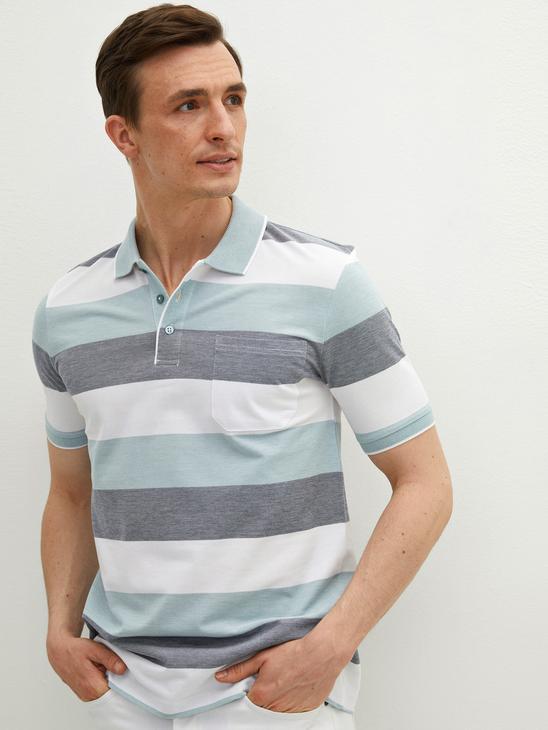 Біле чоловіче поло LC Waikiki/ЛС Вайки з кишенею на грудях, у сіро-зелену смужку