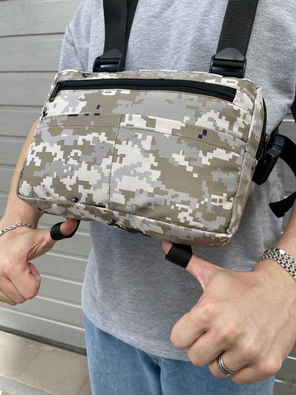 Сумка нагрудна чоловіча pixel камуфляжна хакі 1 Нагрудна сумка спортивна месенджер