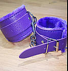 Наручники з хутром на ланцюжку для секс-ігри (шкіра PU) для БДСМ фіолетовий, фото 2