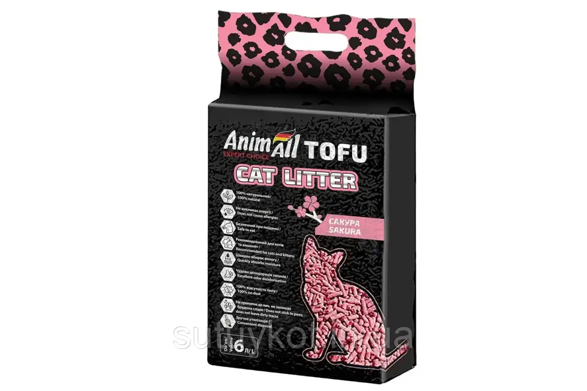 AnimAll TOFU Енімал (анімал) ТОФУ соєвий наповнювач для котів з ароматом сакури, 6 л. (2,6 кг)