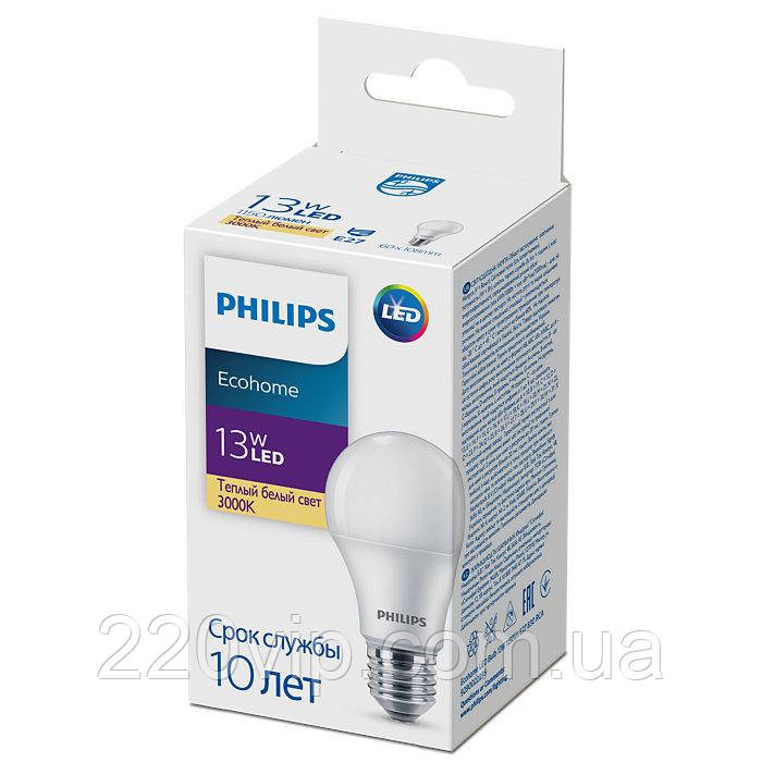 Лампа Philips Ecohome LED Bulb 13 W 1150 lm E27 830 RCA світлодіодна, лампочка лід куля Філіпс, тепле світло