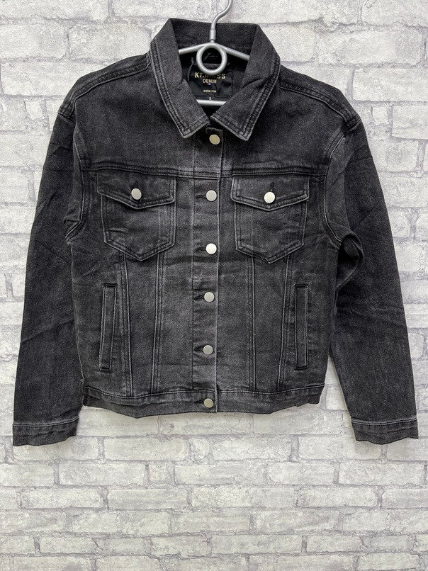 Жіноча сіра джинсовка укорочена класичного крою в розмірі М, фото 1