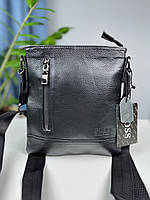 Мужская кожаная сумка через плечо стиль Hugo Boss, мужская сумка-планшетка черная