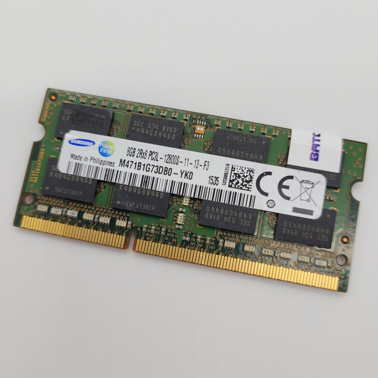 Оперативна пам'ять для ноутбука Samsung SODIMM DDR3L 8Gb 1600MHz PC3L-12800S CL11 2R8 (M471B1G73DB0-YK0) Б/В