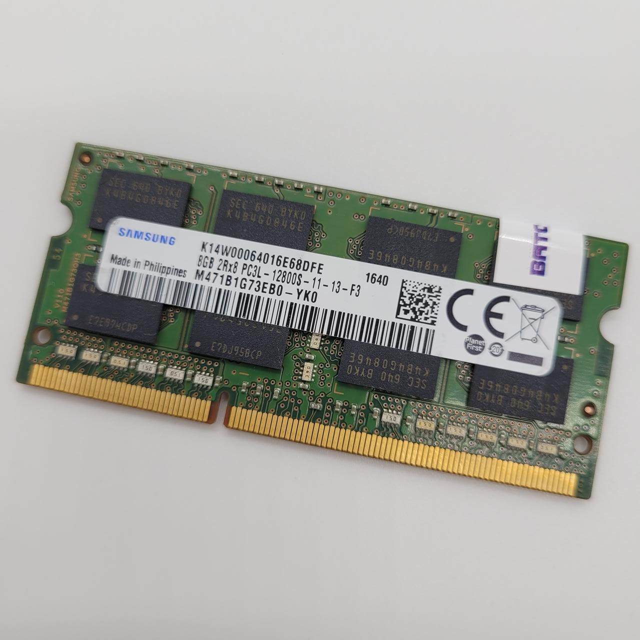 Оперативна пам'ять для ноутбука Samsung SODIMM DDR3L 8Gb 1600MHz PC3L-12800S 2R8 CL11 (M471B1G73EB0-YK0) Б/В
