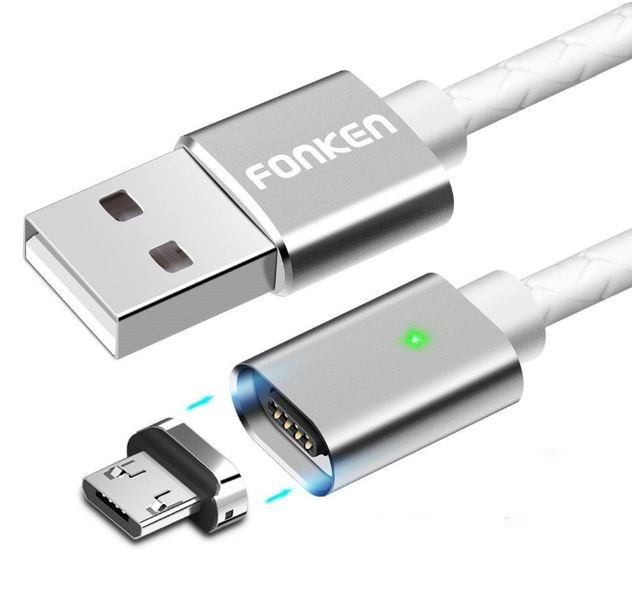 Кабель зарядний магнітний Micro USB Fonken 2.4 A в прогумованій оболонці 2 м White (G17)