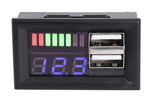Вольтметр/тестер автомобільного акумулятора з двома портами USB/зарядками, фото 1
