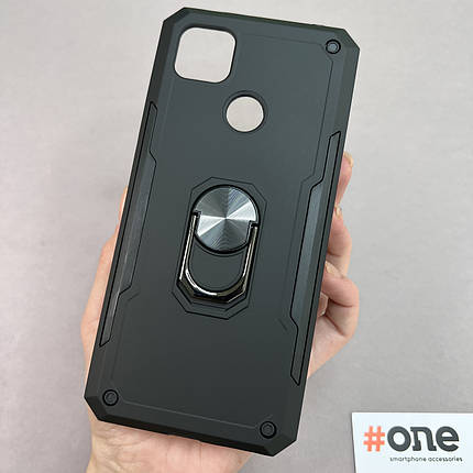 Чохол для Xiaomi Redmi 9C протиударний з кільцем підставкою бронь чохол на телефон сяомі редмі 9с чорний MGN, фото 1