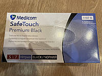 Нитриловые перчатки S (5г плотная) черные Medicom SafeTouch Premium Black