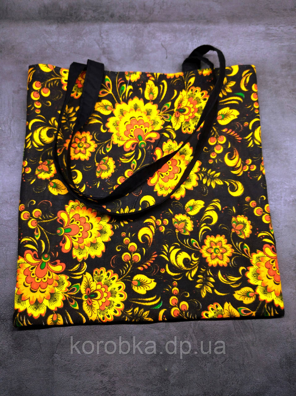 Сумка - шопер в украинском стиле, сумка для покупок, двусторонний рисунок с украинской росписью ткань хлопок - фото 1 - id-p1652824143