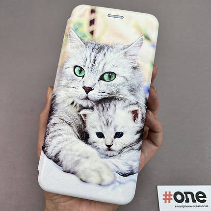 Чохол-книга для Xiaomi Redmi 9C книжка з малюнком з котиком на телефон сяомі редмі 9с біла R7P, фото 1