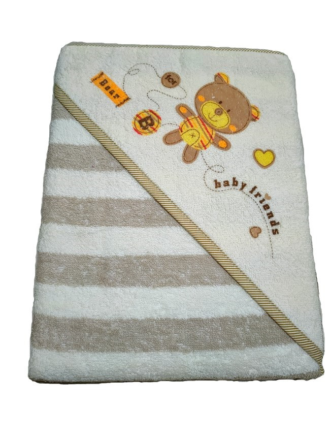Полотенце уголок Duetbaby "Lux" с капюшоном термопечать для купания детей (100х100см) бежевое мишк - фото 1 - id-p936349159