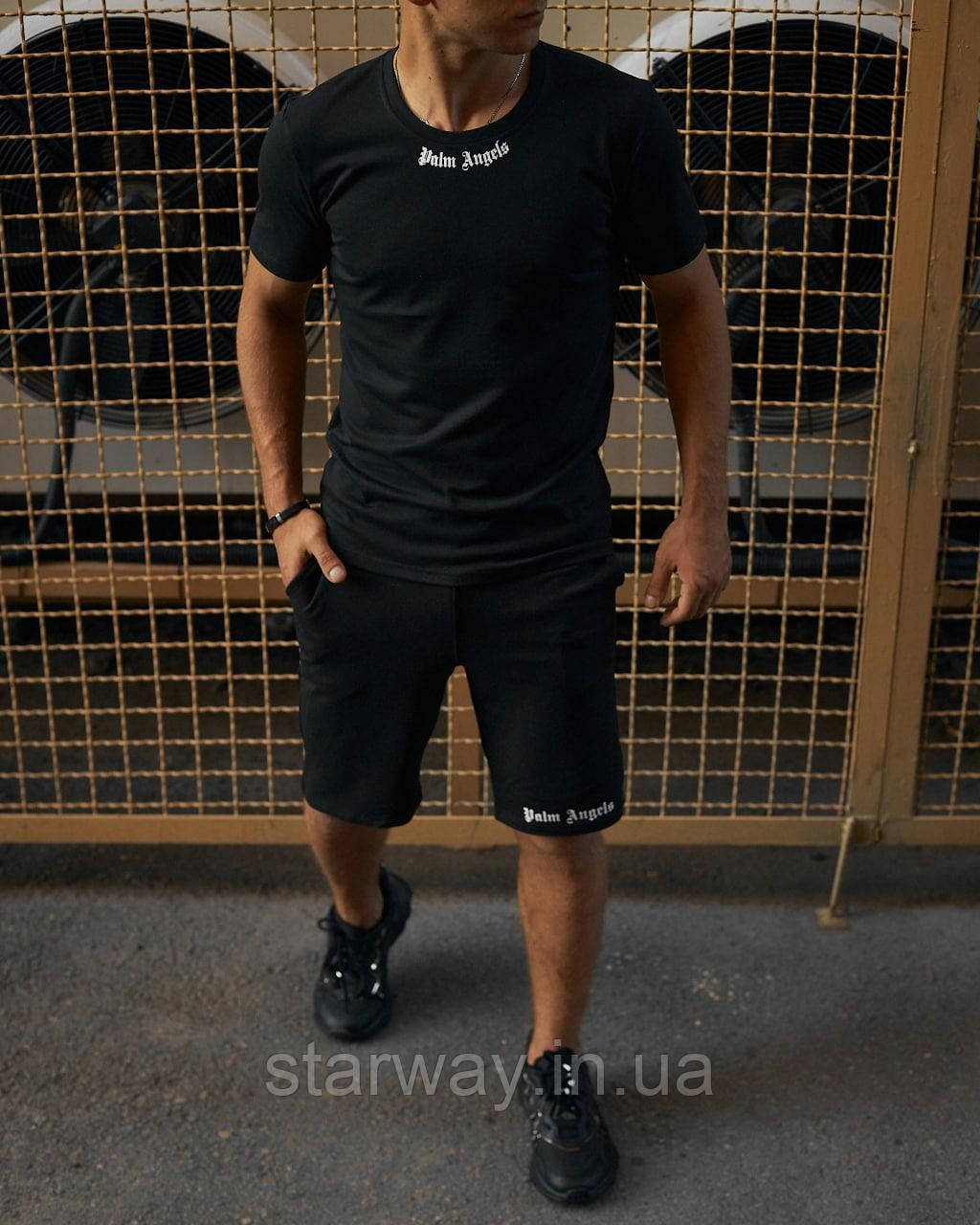 Стильний комплект палм енджелс лого | футболка i шорти принт palm angels, фото 1
