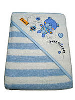 Полотенце уголок Duetbaby "Lux" с капюшоном термопечать для купания детей (100х100см) голубой мишк