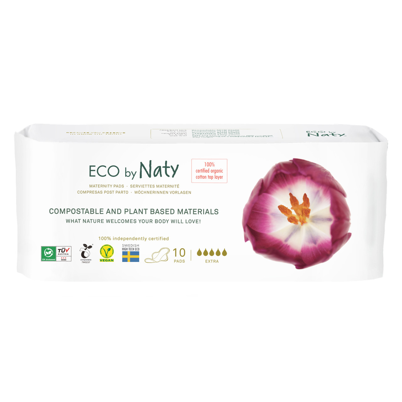 Післяпологові органічні прокладки ECO by Naty Extra 10 шт. (з крильцями)