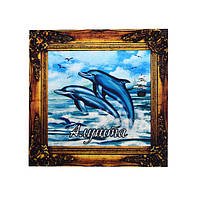"Дельфины 3" магнит - картина Алушта 70х70 мм