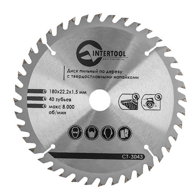 Диск з твердими напайками 180x22x1.5 мм, 40 зубів INTERTOOL CT-3043