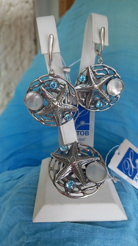 Срібний комплект із перламутром, фото 1