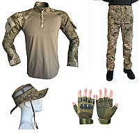 Тактическая военная форма (тактическая рубашка Убакс +военные брюки +панама+перчатки) комуфляж оливия