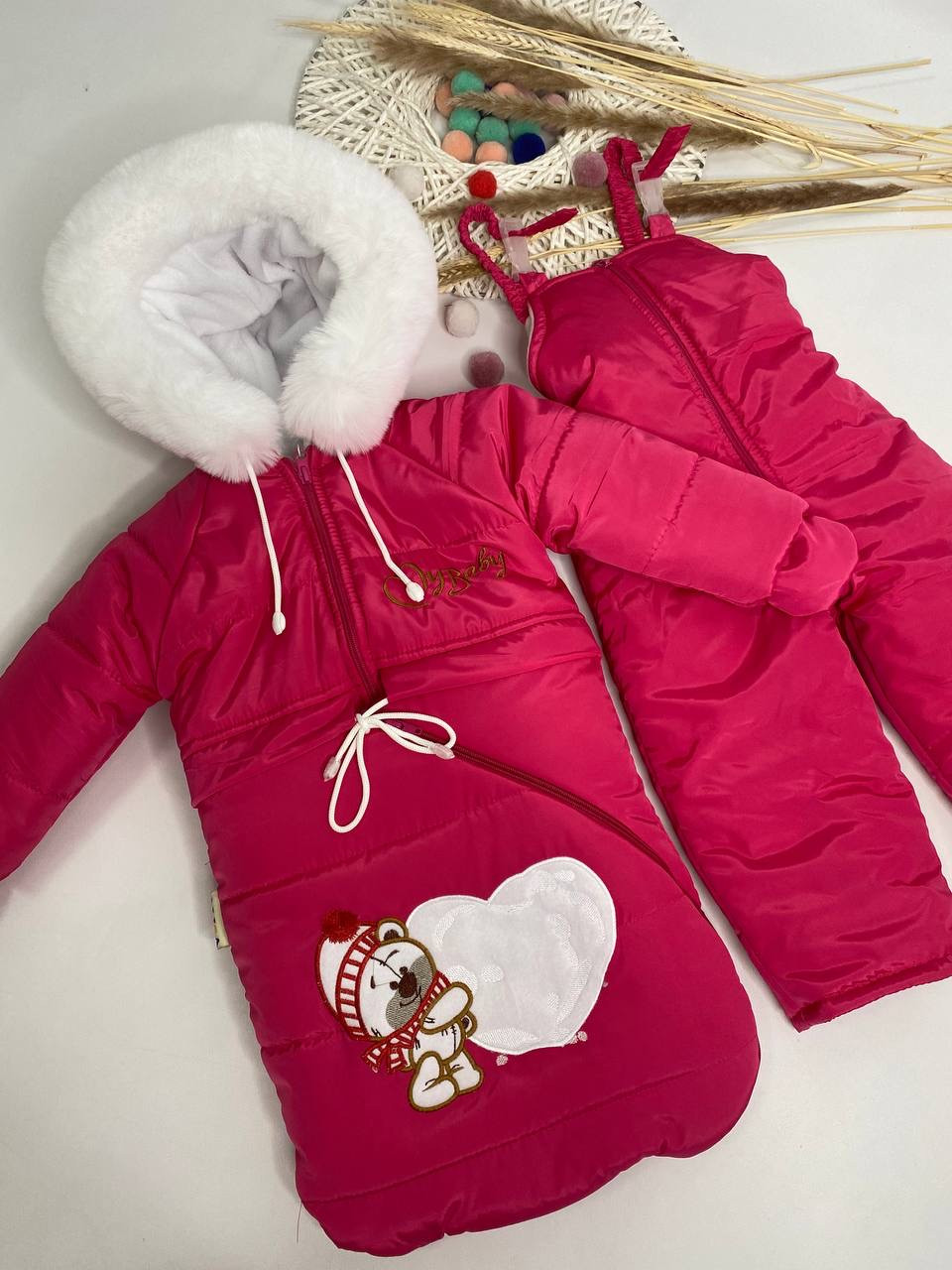 Зимовий дитячий теплий комбінезон-трансформер 3в1 на овчині: курточка, конверт для ніг, напівкомбінезон