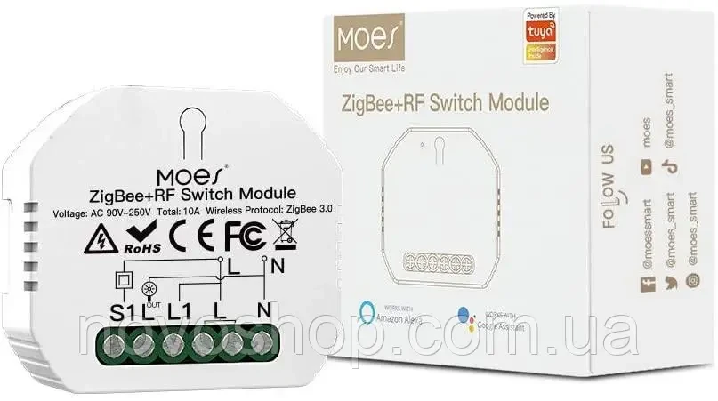 Розумний міні-перемикач Zigbee, модуль Moes, розумний вимикач Zigbee, перемикач Us, Alexa, безпровідний