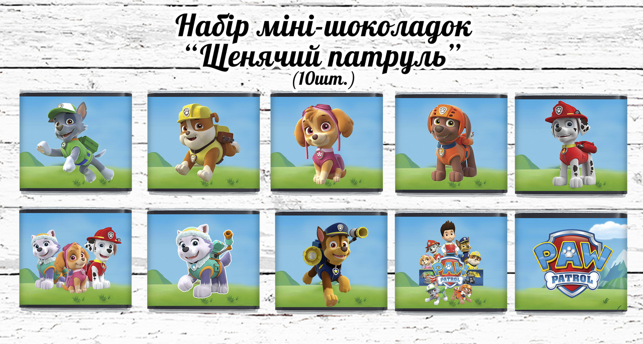 Міні шоколадки "Щенячий патруль синій" 10шт/набір (шокобокс)
