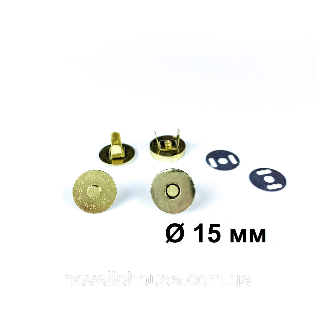 Сумковий магніт 15 мм, золото (Магніт чашка, крабик)