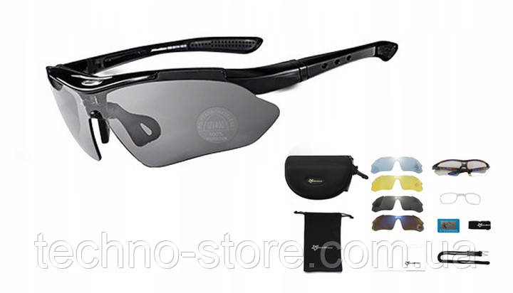 Захисні тактичні чорні окуляри для військових зі змінними лінзами Rockbros.