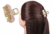 Краб для волос металлический 5см золотистый с розовыми ракушками