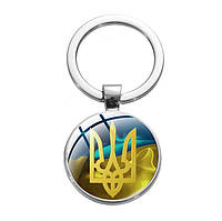 Брелок Украинская символика тризуб трезубец 3D на фоне флага Украины