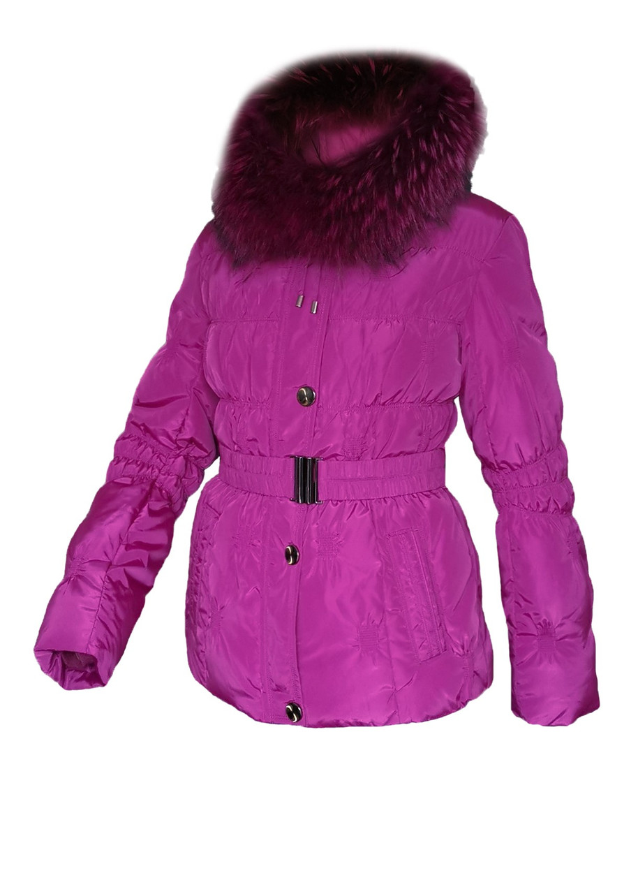 Куртка пуховик жіноча, натуральний пух, натуральне хутро, капюшон City Classic Фуксія, фото 1
