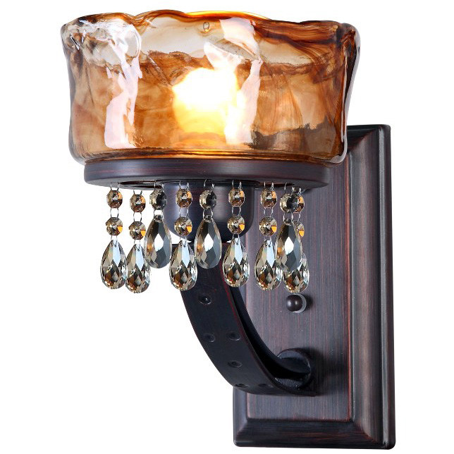 Бра коричневе на 1 скляний плафон у янтарному кольорі, фото 1